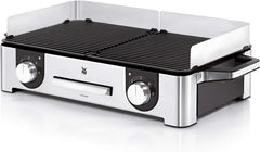 WMF Lono Master-Grill, Elektrogrill, 50x28 cm, Elektrogrill Tischgrill mit Windschutz und Auffangschale, Outdoorzertifiziert für Barbecue, 2 getrennt regulierbare Grillflächen, 2400 W, edelstahl matt
