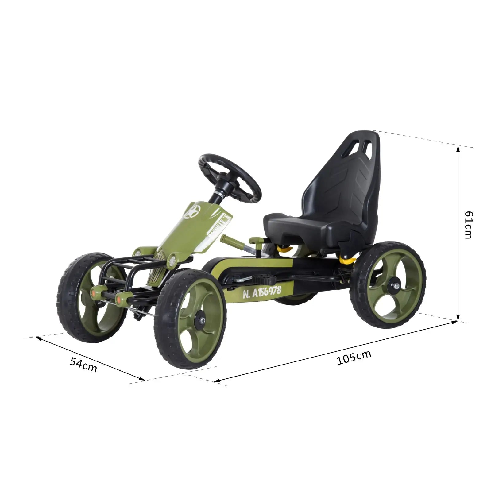 HOMCOM Kinder Gokart Tretauto Armee-Design Handbremse verstellbar
