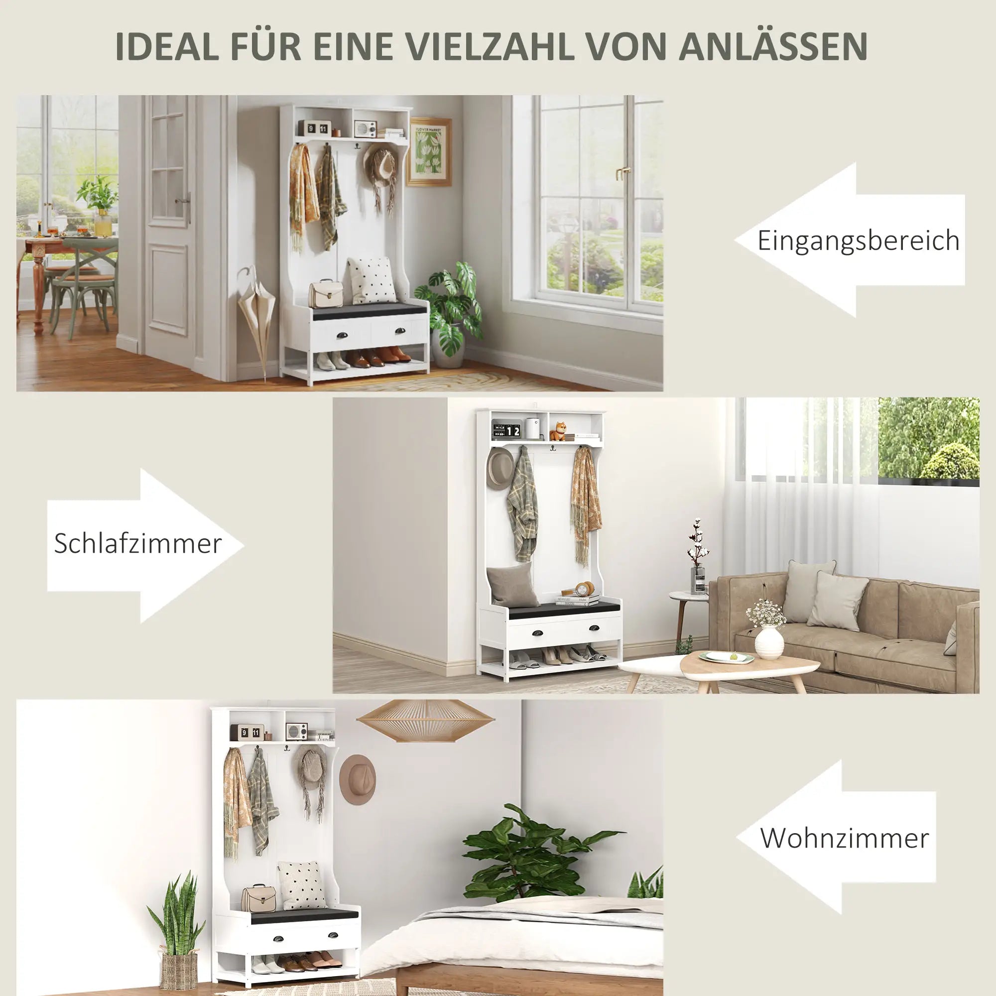 HOMCOM Garderobenständer Schuhbank All-in-1 Design Weiß