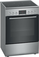Bosch HKR39C250 Serie 4 Elektro-Standherd, 60 cm breit, EcoClean Direct Reinigungshilfe, 3D Heißluft Backen auf 3 Ebenen, LED-Display-Steuerung, erweiterbare Kochzone für großes Kochgeschirr
