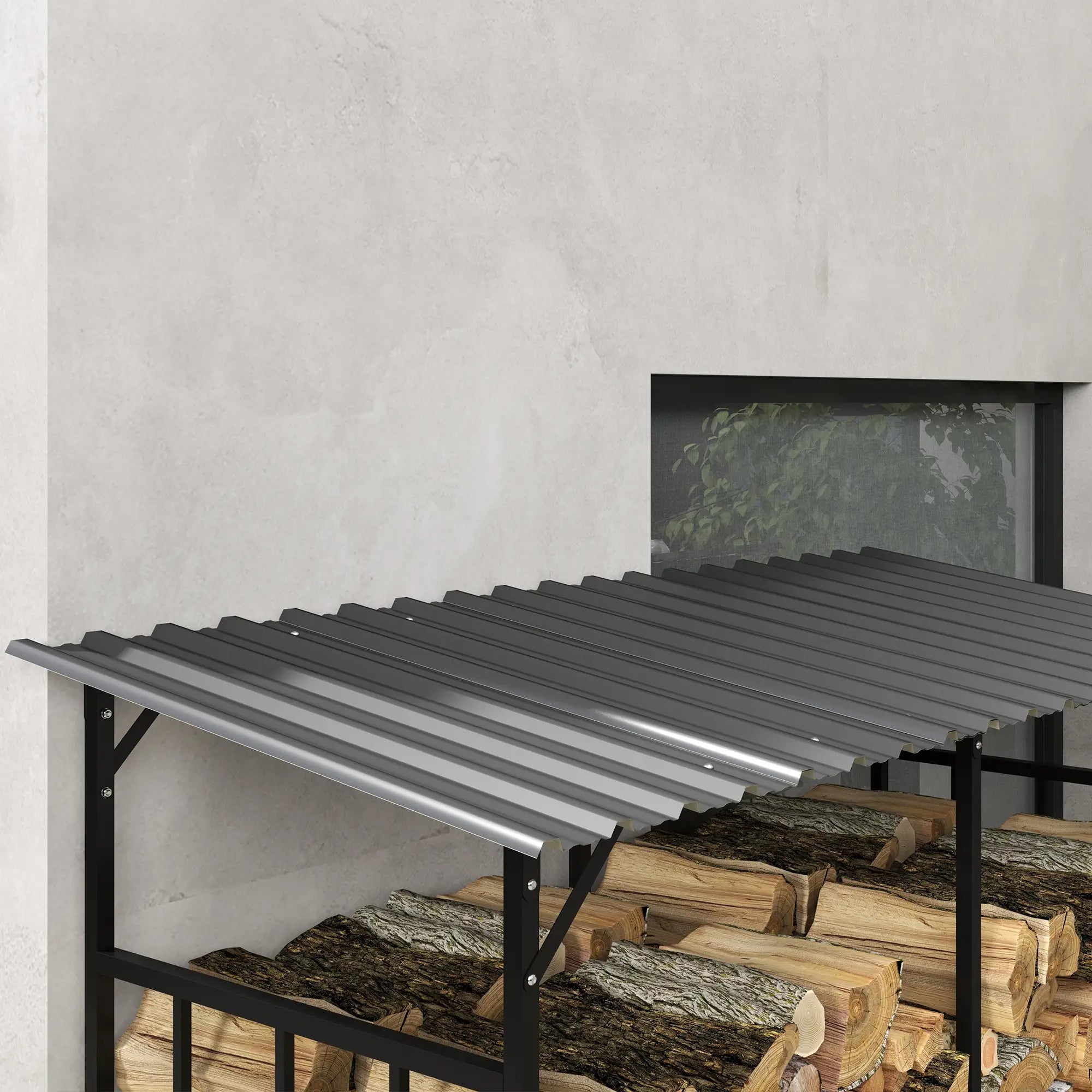 Outsunny Kaminholzregal 1,17 m³ mit Abdeckung, Schwarz