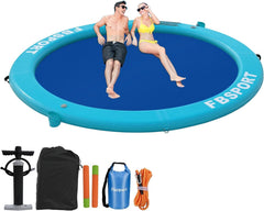 Aufblasbares Dock, schwimmende Plattform, 2,44 m aufblasbares Wasserhängematten-Schwimmdeck für See mit Getränkehalter, runder Schwimmring, Schwimmfloß, Liegeinsel, Plattformpolster