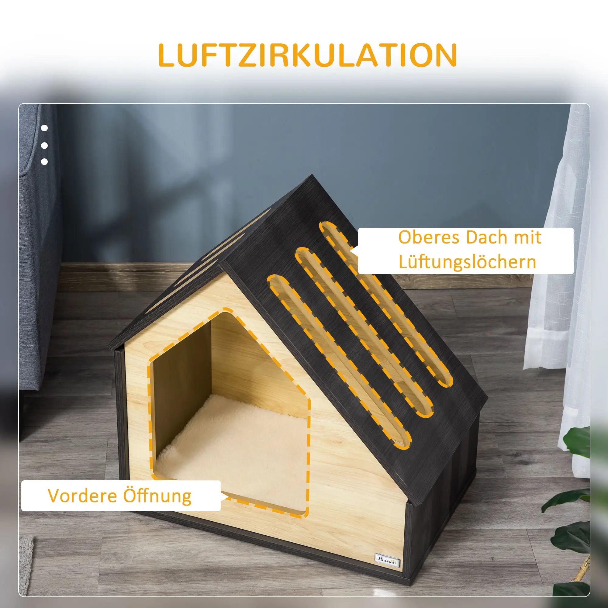 PawHut Hundehütte Holz 60x40 cm mit Kissen für kleine Hunde