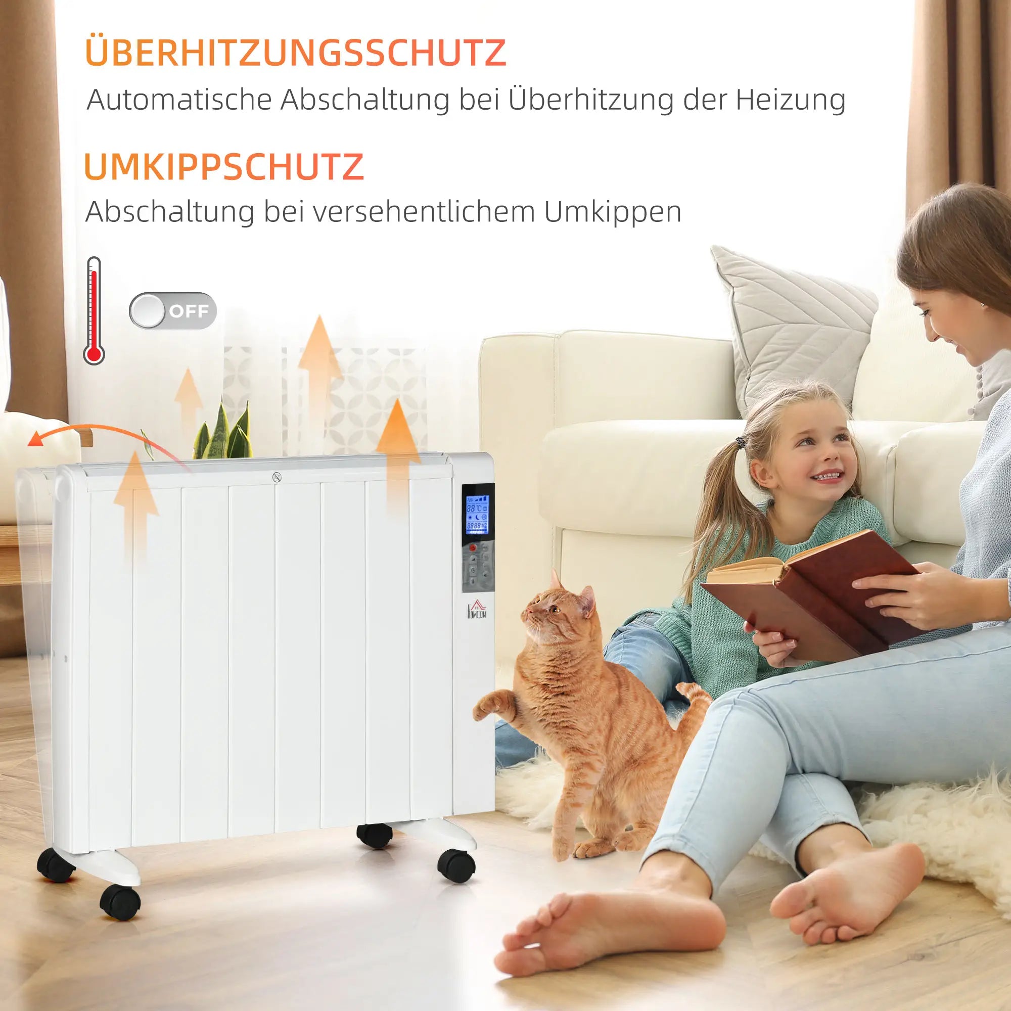 HOMCOM Elektroheizung Konvektor 2 Heizstufen Fernbedienung Weiß