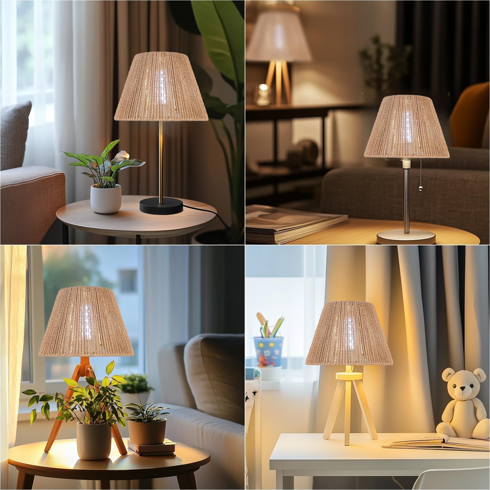 Rattan Table Lamp Shade for Table Lamps, Handwoven Natural Fiber Lampshade